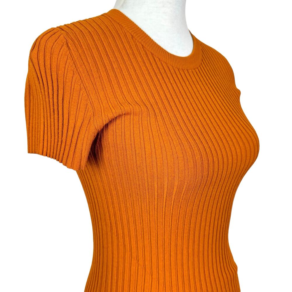 A.L.C. Minetta Orange Ribbed Fitted Bodycon Asymmetrical Slit Dress - Picture 6 of 10